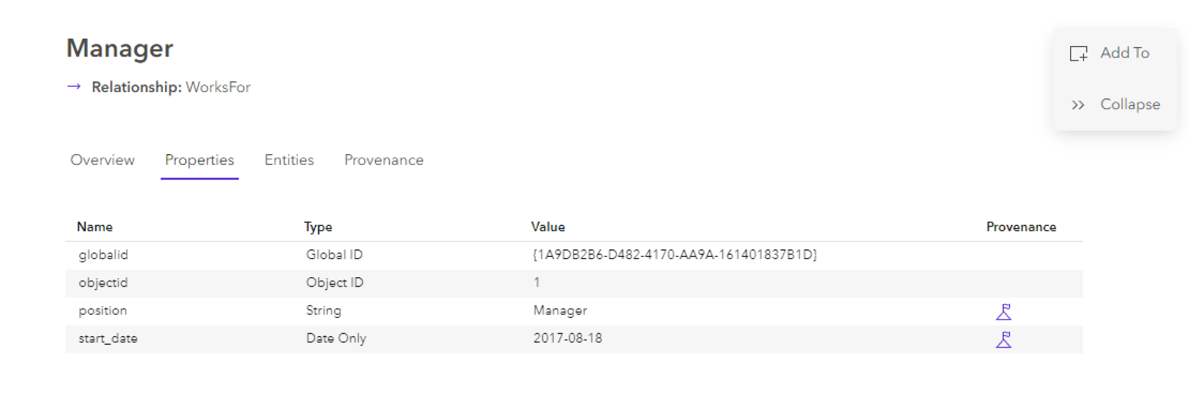 Properties tab of a relationship data cad