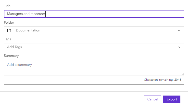 Export content modal